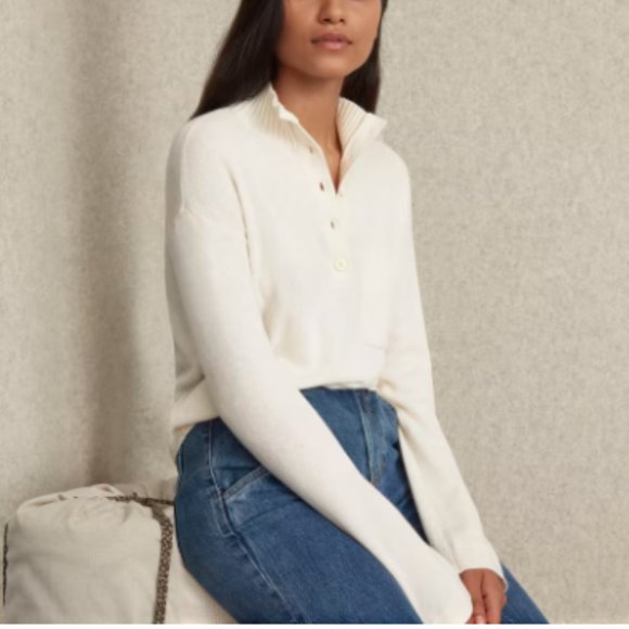 Everlane The ReCashmere Button Mockneck Crop Sweater S - Picture 1 of 10